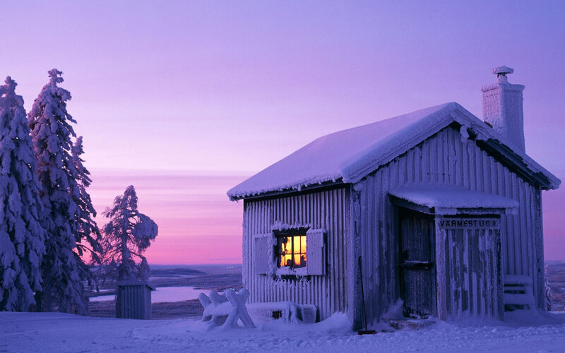 Snow-covered Cabin — Purple, Serene