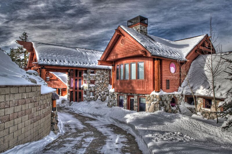 Snow-covered Cabin — Red, Dramatic