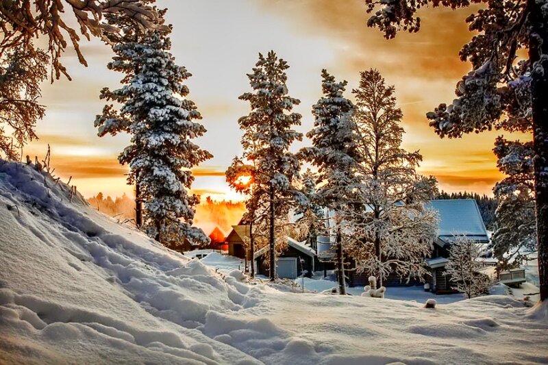 Snow-covered Cabin Village — White
