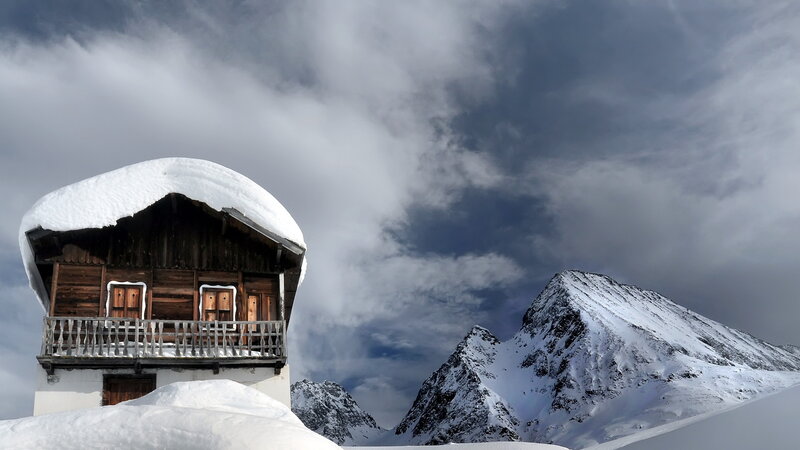 Snow-covered Cabin — White, Dramatic