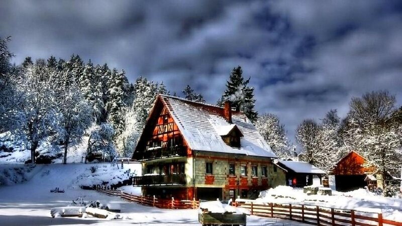 Snow-covered Cabin — White, Dramatic, Winter, Photograph