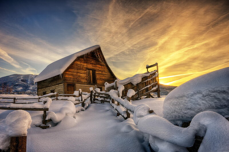 Snow-covered Cabin — White, Dramatic, Winter
