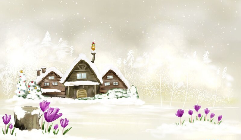 Snow-covered Cabin — White, Peaceful, Winter, Digital Art