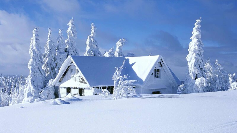 Snow-covered Cabin — White, Photograph