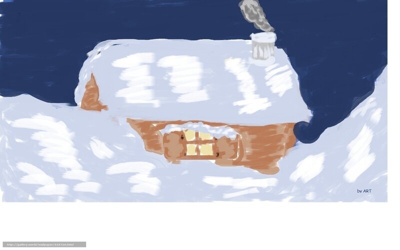 Snow-covered Cabin — White, Serene, Night, Digital Art