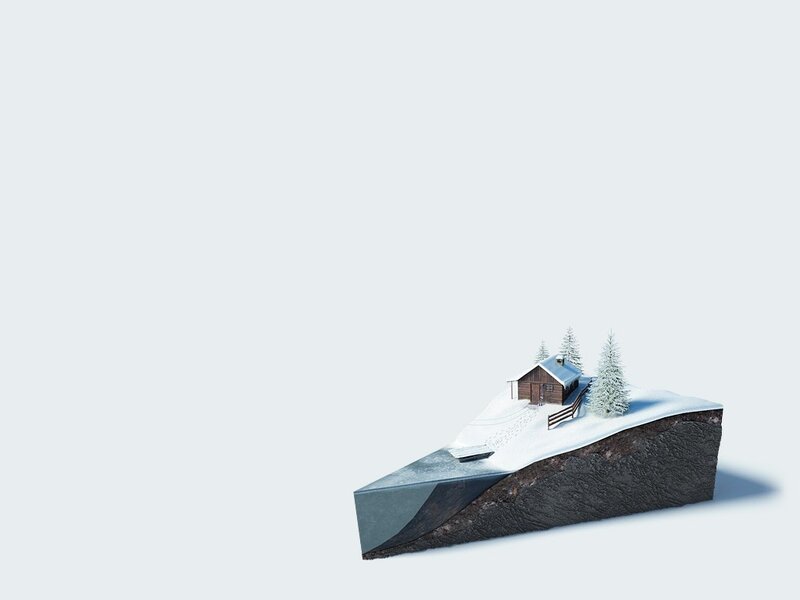 Snow-covered Cabin — White, Serene, Winter, 3d Render, Trees
