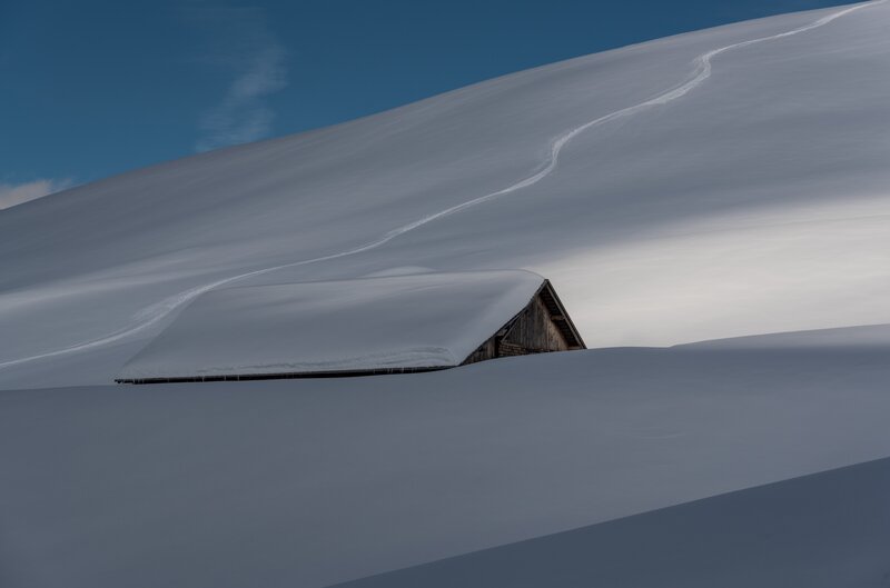 Snow-covered Cabin — White, Serene, Winter, Photograph, Snow