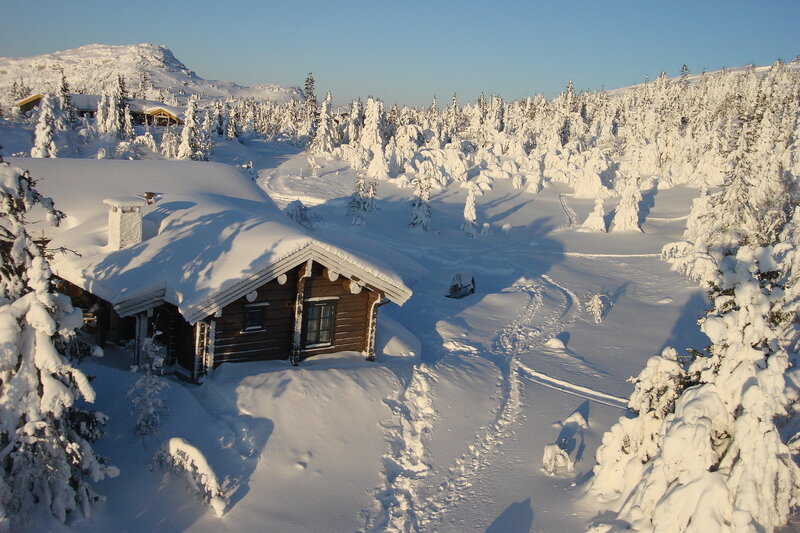 Snow-covered Cabin — White, Serene, Winter, Photograph, Trees, Mountain