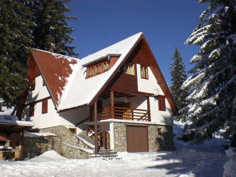 Snow-covered Cabin — White, Serene, Winter, Photograph, Trees, Snow, Blue Sky