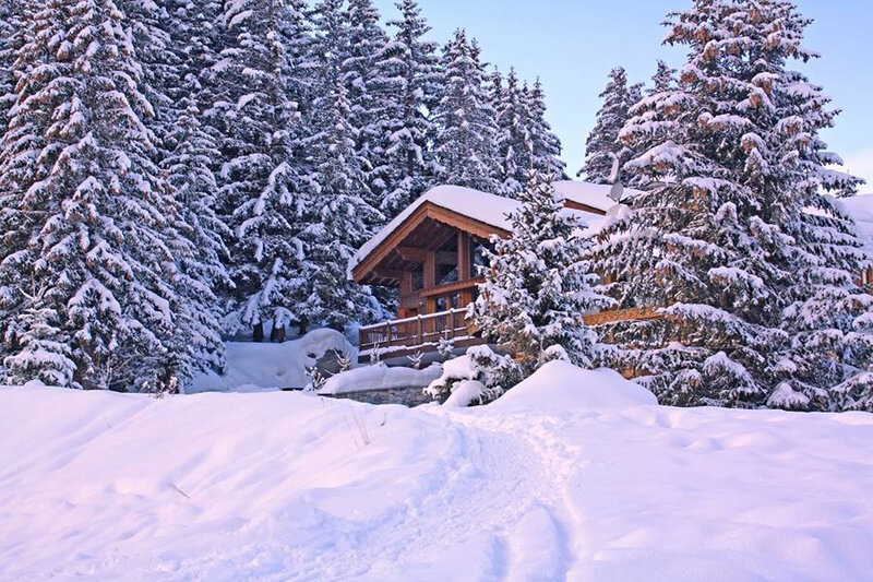 Snow-covered Cabin — White, Serene, Winter, Photograph, Trees, Snow, Forest, Deck