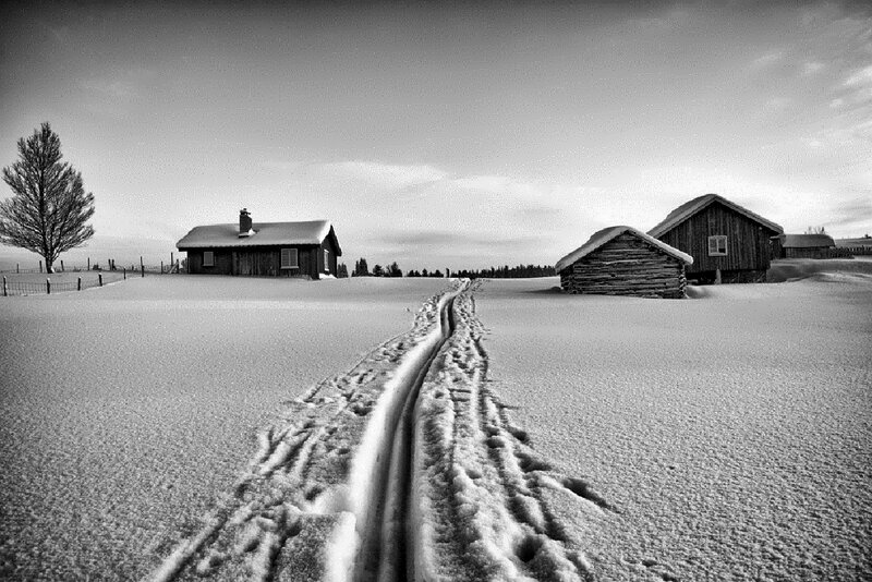 Snow-covered Cabins — Black