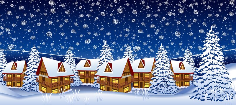 Snow-covered Cabins — Blue, Peaceful, Night