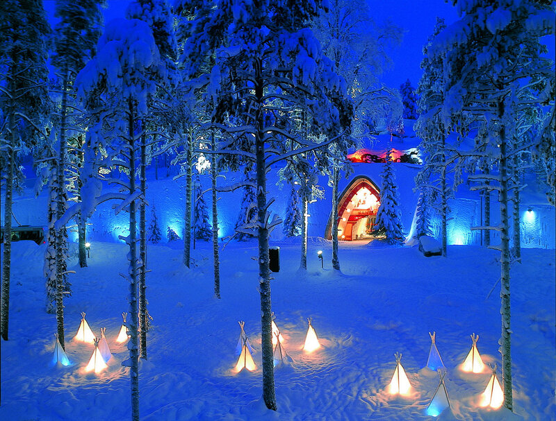 Snow-covered Cabins — Blue, Serene, Night, Photograph