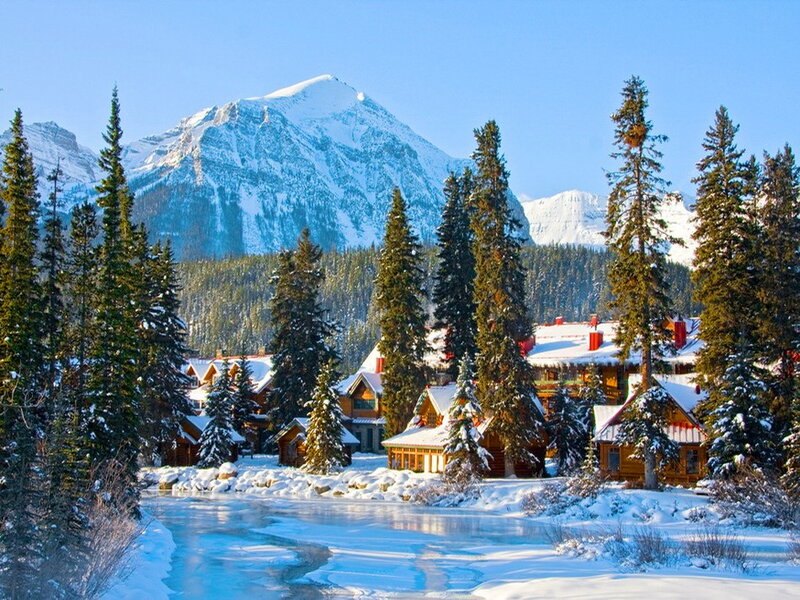 Snow-covered Cabins — Blue, Serene