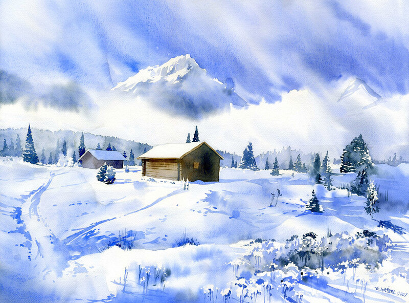 Snow-covered Cabins — Blue