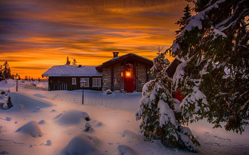 Snow-covered Cabins — Orange, Serene