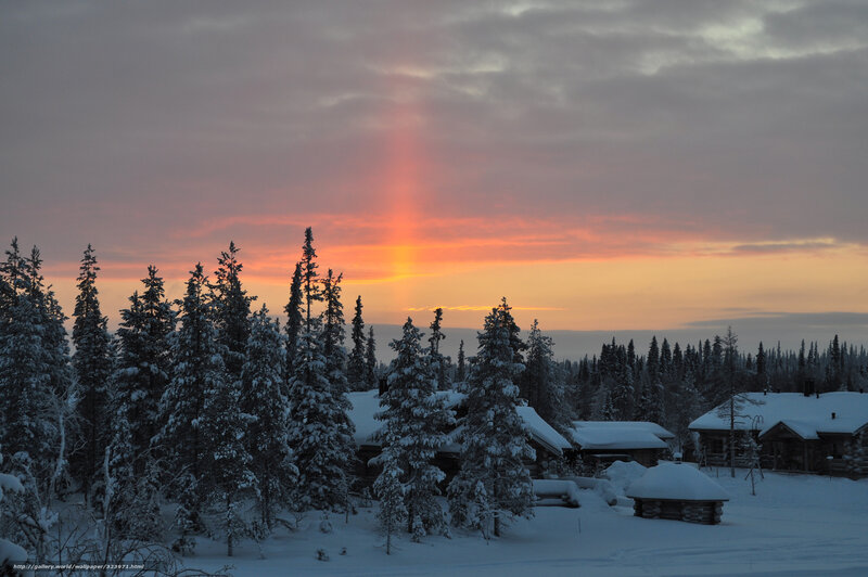 Snow-covered Cabins — Orange, Serene, Winter, Photograph