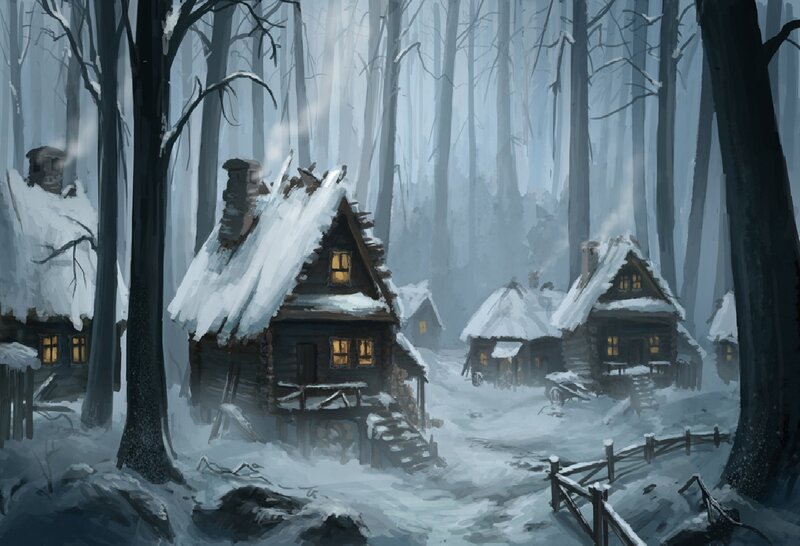 Snow-covered Cabins — White, Cold