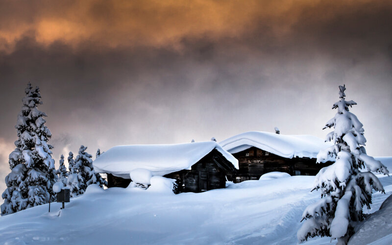 Snow-covered Cabins — White, Dramatic, Winter