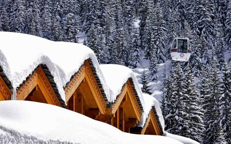 Snow-covered Cabins — White, Serene, Winter, Photograph, Cable Car