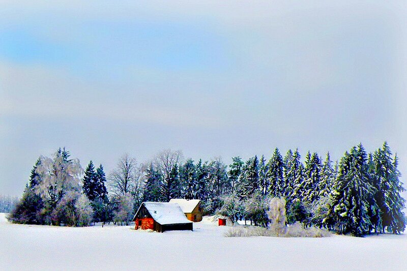 Snow-covered Cabins — White, Serene, Winter, Photograph