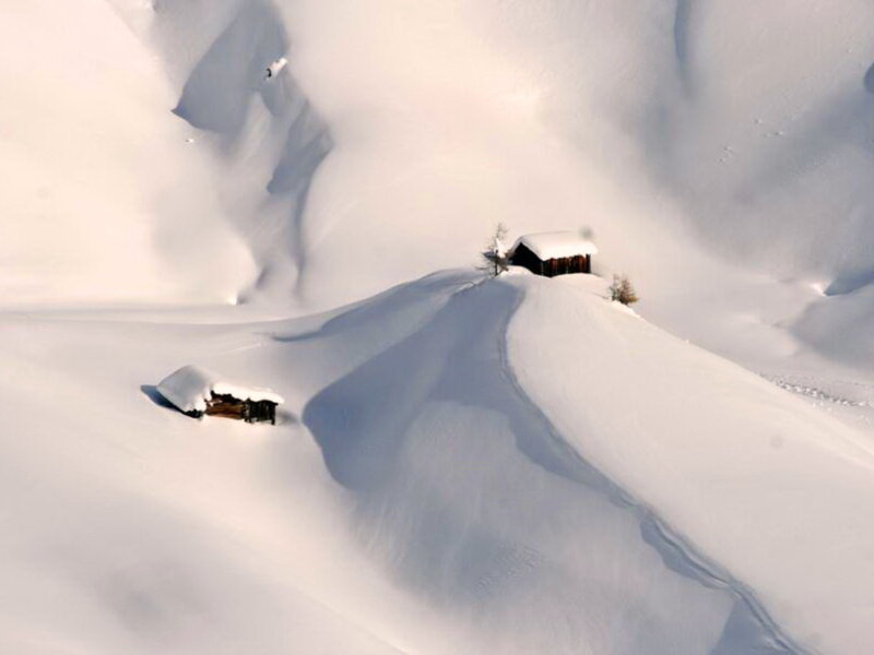 Snow-covered Cabins — White