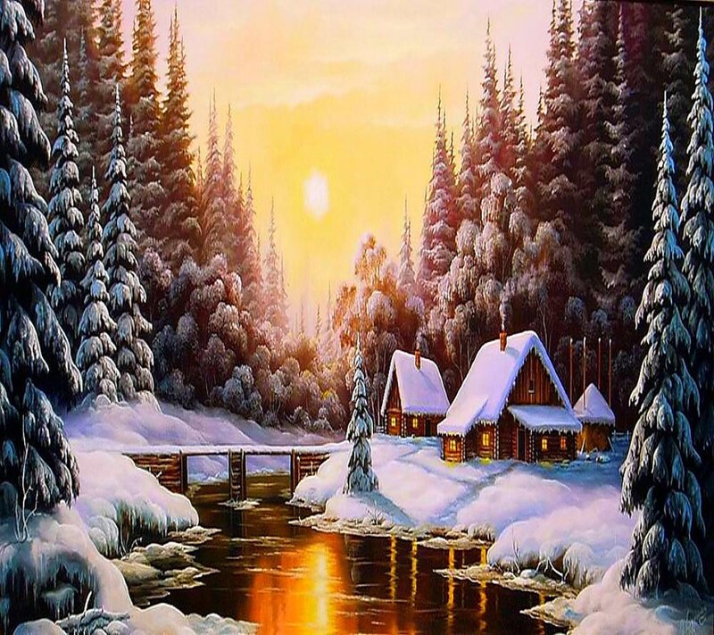 Snow-covered Cabins — Yellow