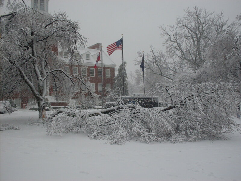 Snow-covered campus after storm