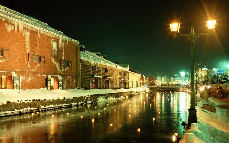 Snow-covered Canal at Night — Black