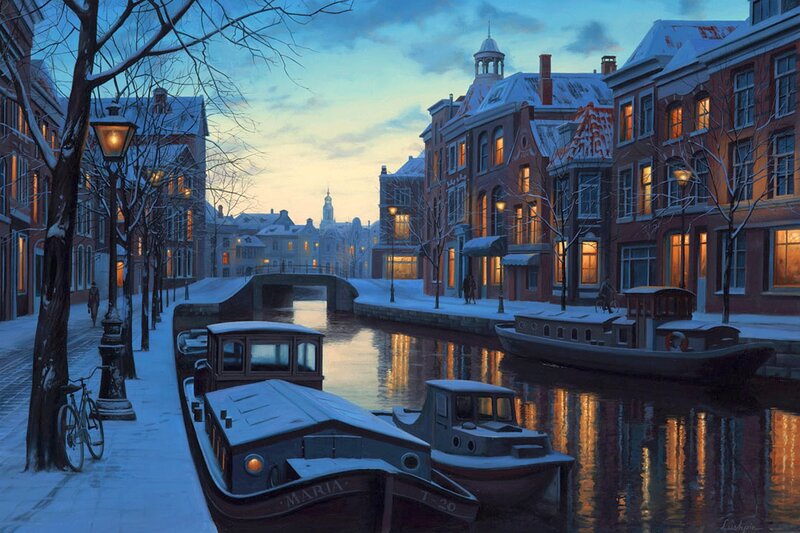 Snow-covered Canal Boats
