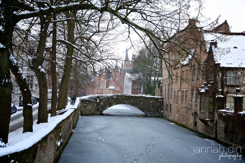Snow-covered Canal in Bruges