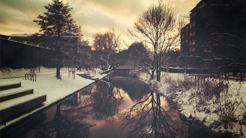 Snow-covered Canal Scene