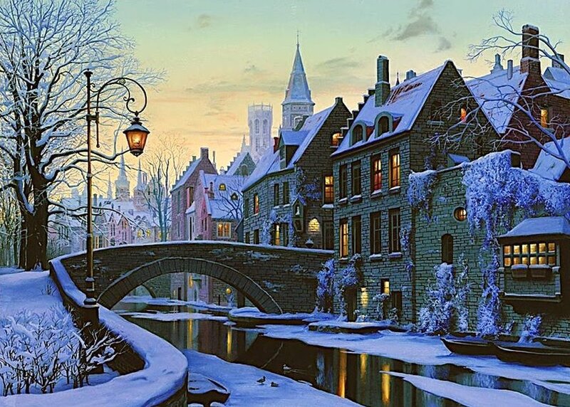 Snow-covered Canal Town