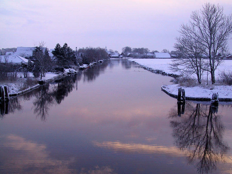 Snow-covered Canal Village