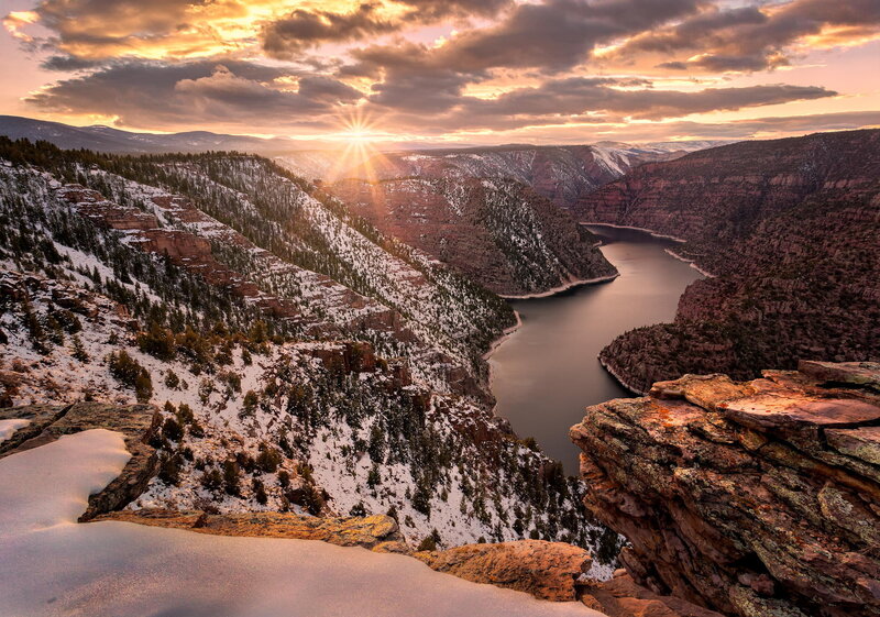 Snow-covered Canyon at Sunset — Orange, Dramatic