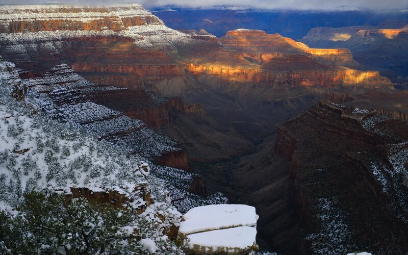 Snow-covered Canyon — Brown, Dramatic, Winter, Photograph, Mountains