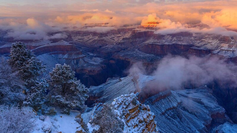 Snow-covered Canyon — Orange, Dramatic, Winter