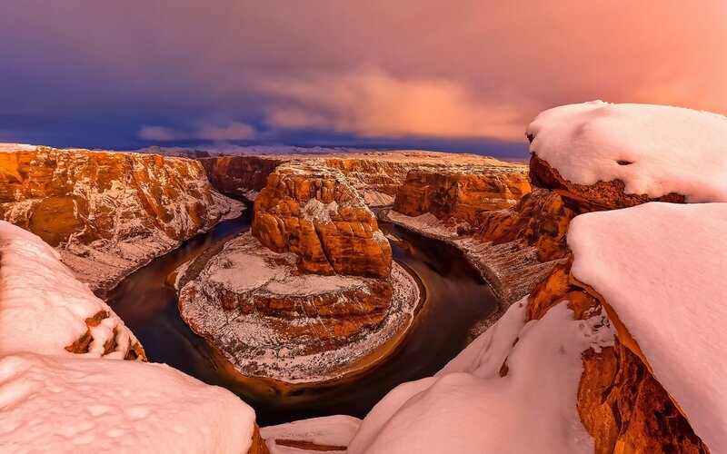 Snow-covered Canyon River — Orange, Dramatic