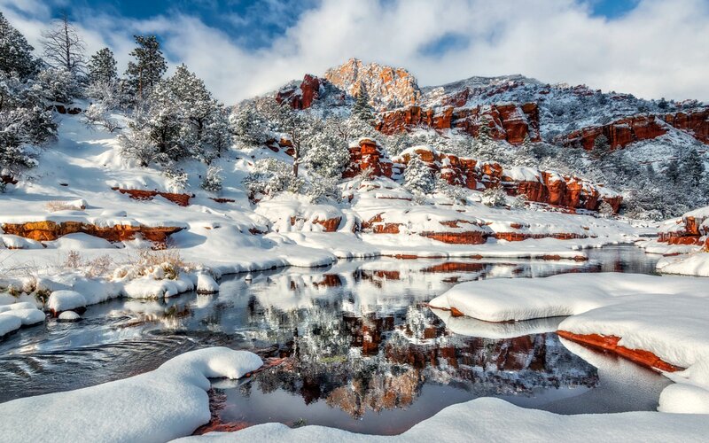 Snow-covered Canyon River — White, Serene