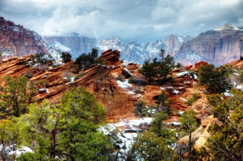 Snow-covered Canyon Rocks