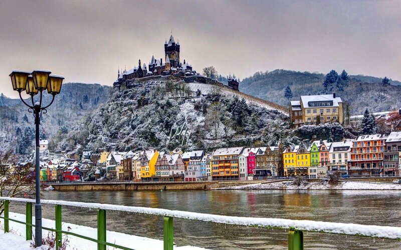 Snow-covered Castle and Town