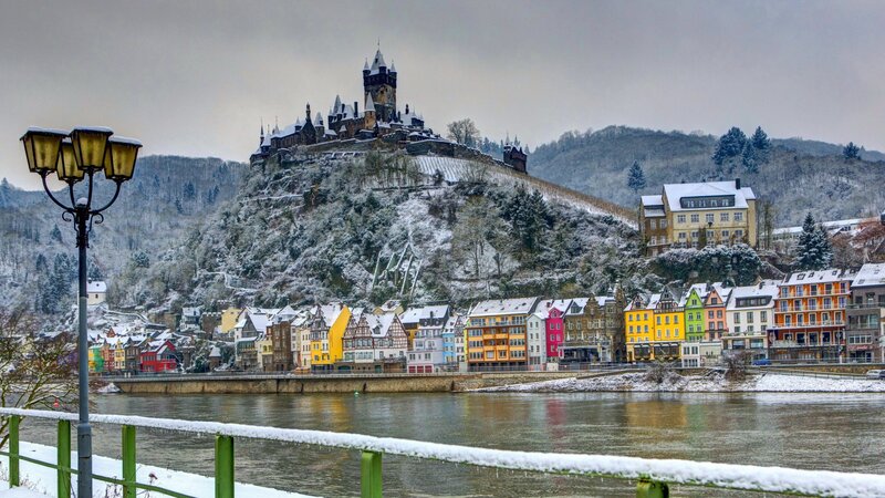 Snow-covered Castle and Town — White