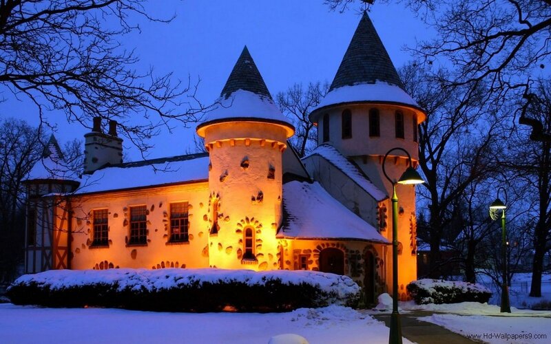 Snow-covered Castle at Night — Blue, Serene