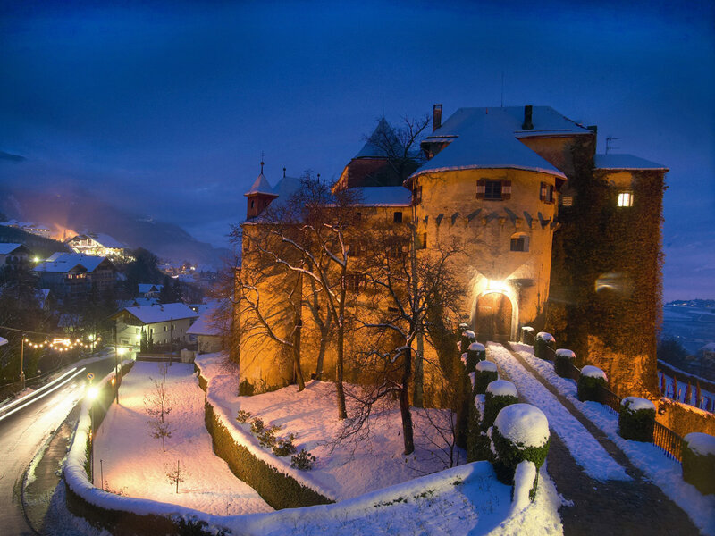 Snow-covered Castle at Night — Blue