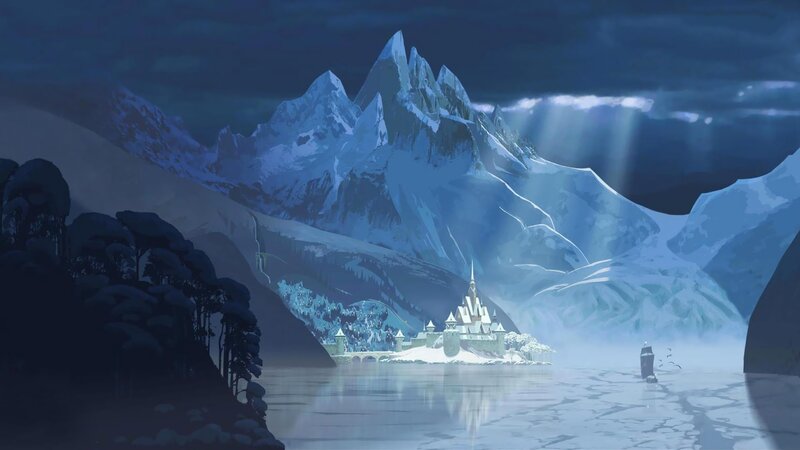 Snow-covered Castle — Blue, Dramatic, Night, Digital Art, Mountains
