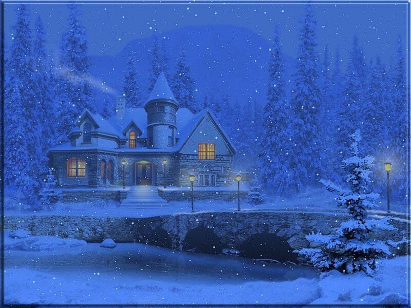 Snow-covered Castle — Blue, Serene, Night