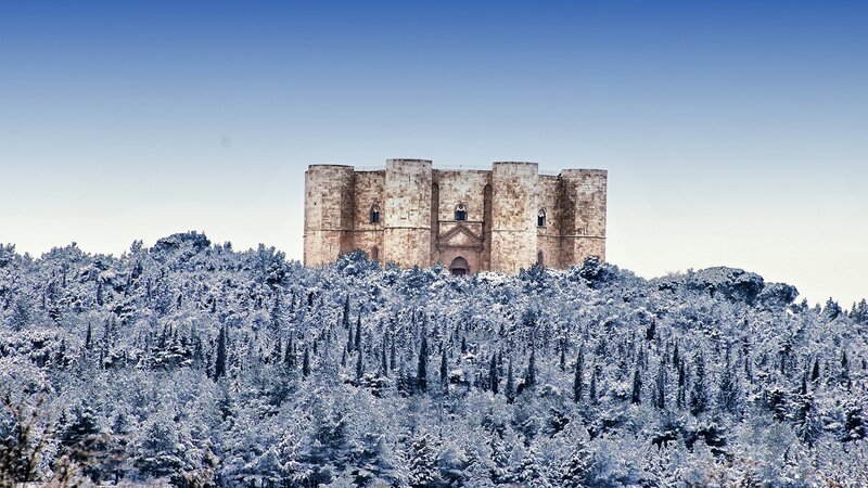 Snow-covered Castle — Blue, Serene, Winter, Photograph, Forest