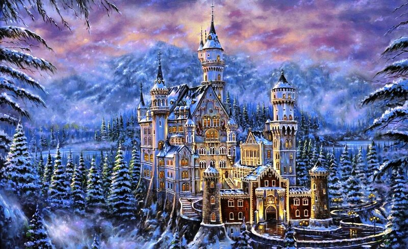 Snow-covered Castle — Blue, Serene, Winter