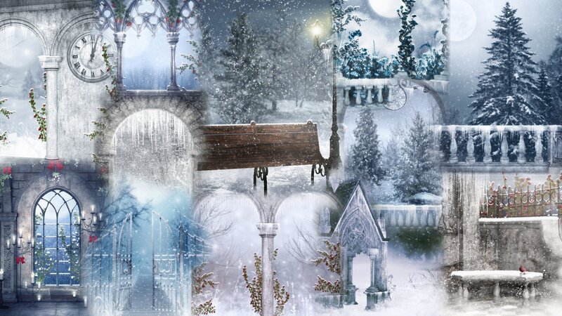 Snow-covered Castle Courtyard — White, Serene