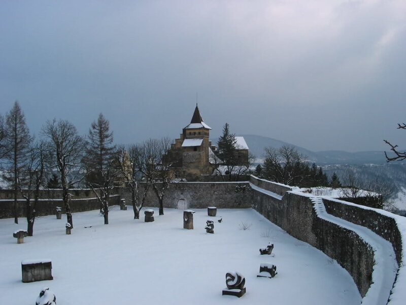 Snow-covered Castle Courtyard — White